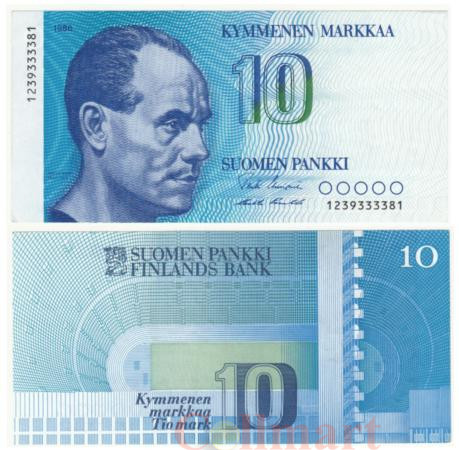  Бона. Финляндия 10 марок 1986 год. Пааво Нурми. (XF-AU) 