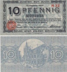 Бона. Германия. Кёльн 10 пфеннигов 1920 год. Нотгельд. (XF)