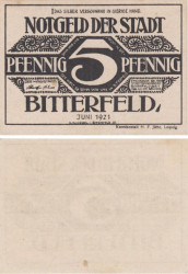 Бона. Германия. Биттерфельд 5 пфеннигов 1921 год. Нотгельд. (XF)