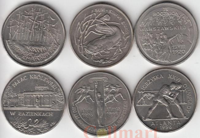  Польша.  Набор монет (6 штук) 2 злотых 1995 год. 
