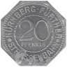  Германия. Нюрнберг-Фюртер. 20 пфеннигов без года выпуска. Белая башня (Вайсер Турм) на площади Людвига Лоренца. Нотгельд трамвайный. 