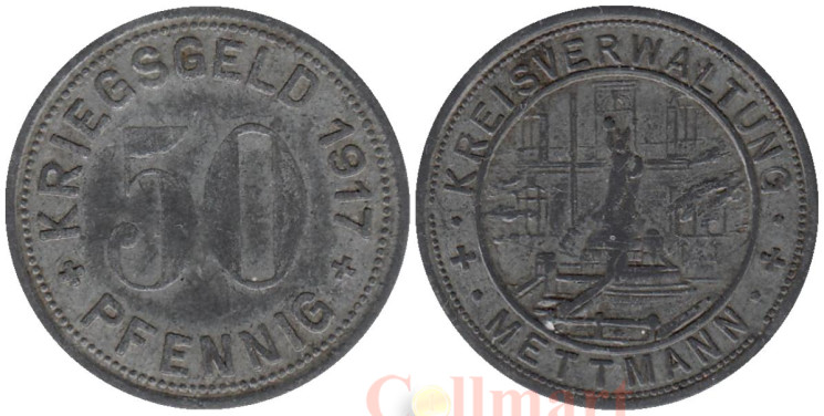  Германия. Меттман. 50 пфеннигов 1917 год. Памятник. (нотгельд) 
