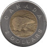  Канада. 2 доллара 2006 год. Белый медведь. (год 2006 под профилем Королевы) 
