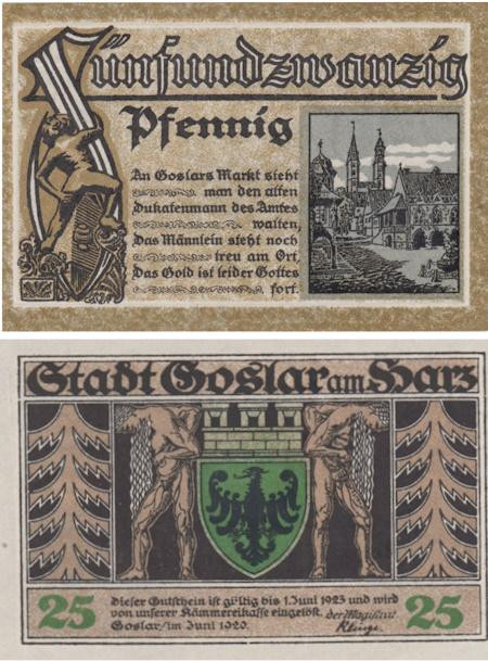  Бона. Германия. Гослар 25 пфеннигов 1920 год. Нотгельд. (XF) 