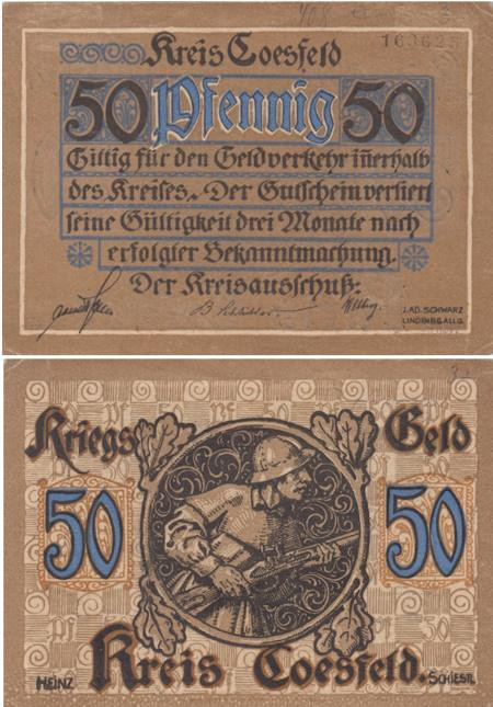  Бона. Германия. Косфельд (район) 50 пфеннигов 1918 год. Нотгельд. (VF) 