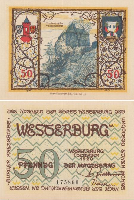  Бона. Германия. Вестербург 50 пфеннигов 1920 год. Вассальный дом Ирмтраутше. Нотгельд. (XF) 