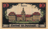  Бона. Германия. Цербст 10 пфеннигов 1921 год. Историческое здание музея (многоцветные). Нотгельд. (XF) 