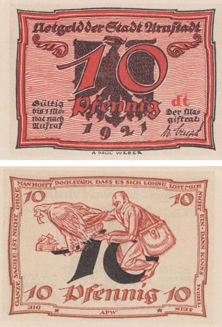  Бона. Германия. Арнштадт 10 пфеннигов 1921 год. Серия dt. Нотгельд. (XF) 