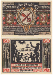 Бона. Германия. Наумбург 50 пфеннигов 1920 год. Аверс с вишенками, литера M. Нотгельд. (XF)