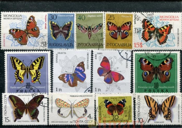  Набор марок. Бабочки. 13 марок + планшетка. № 1568. 