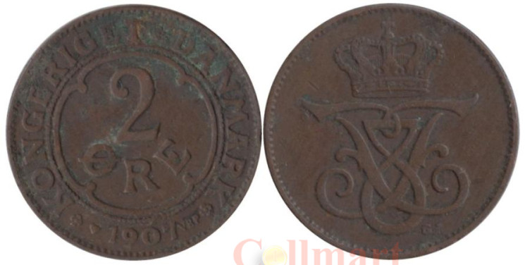  Дания. 2 эре 1907 год. Король Фредерик VIII. 