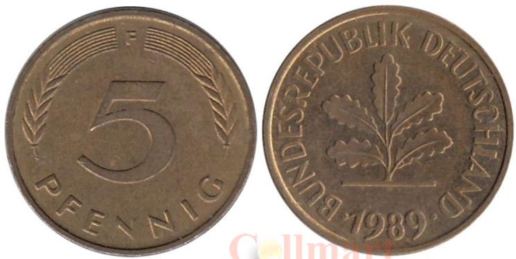  ФРГ. 5 пфеннигов 1989 год. (F) 