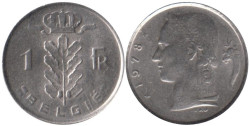 Бельгия. 1 франк 1978 год. Надпись на голландском - BELGIË.