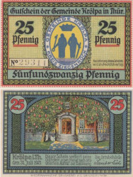 Бона. Германия. Крёльпа 25 пфеннигов 1921 год. Нотгельд. (XF)