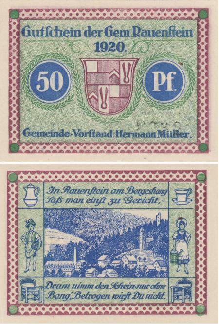  Бона. Германия. Эффельдер-Рауэнштайн 50 пфеннигов 1920 год. Нотгельд. (XF) 
