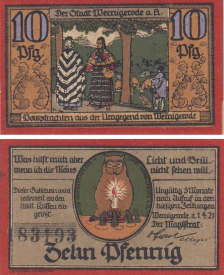  Бона. Германия. Вернигероде 10 пфеннигов 1921 год. Нотгельд. (XF) 