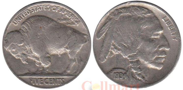  США. 5 центов 1934 год. Индеец. Бизон. (Р) 