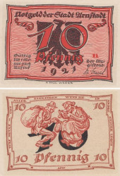 Бона. Германия. Арнштадт 10 пфеннигов 1921 год. Серия n. Нотгельд. (XF)