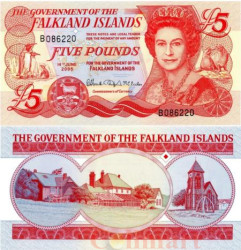 Бона. Фолклендские острова 5 фунтов 2005 год. Елизавета II. (Пресс)