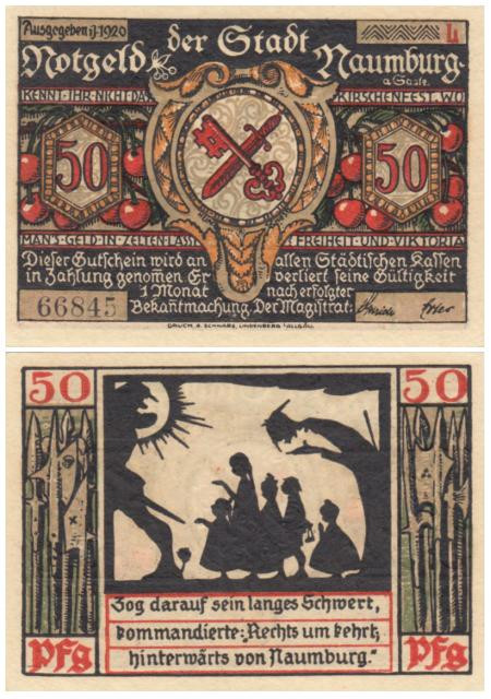  Бона. Германия. Наумбург 50 пфеннигов 1920 год. Аверс с вишенками, литера L. Нотгельд. (XF) 