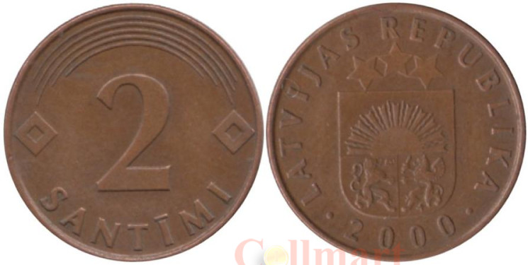  Латвия. 2 сантима 2000 год. 