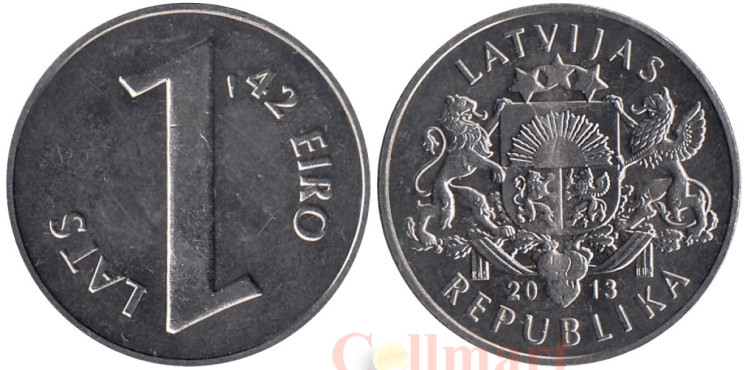  Латвия. 1 лат 2013 год. Паритет монет. 