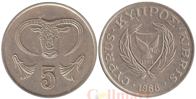  Кипр. 5 центов 1988 год. Бык. 