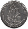  Восточные Карибы. 1 доллар 2012 год. Корабль Френсиса Дрейка "Золотая лань". 