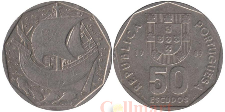  Португалия. 50 эскудо 1989 год. Парусник. 
