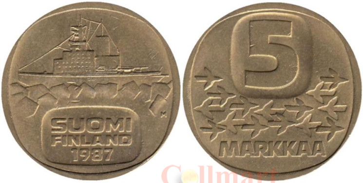  Финляндия. 5 марок 1987 год. Ледокол Урхо. (М) 
