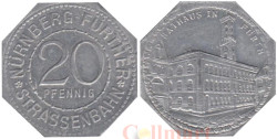 Германия. Нюрнберг-Фюртер. 20 пфеннигов без года выпуска. Городская ратуша в Фюрте. Нотгельд трамвайный.
