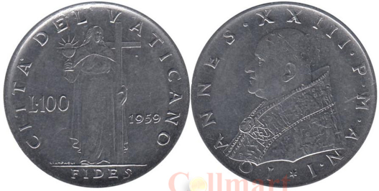  Ватикан. 100 лир 1959 год. Богиня Фидес. 