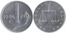  Италия. 1 лира 1995 год. Рог изобилия. Весы. 