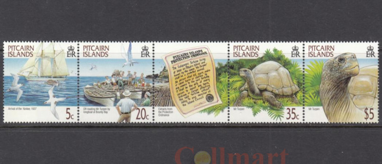  Сцепка марок. Острова Питкэрн 2000 год. Сцены из истории и природы острова. (5 марок) 