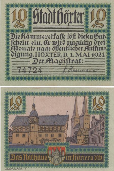  Бона. Германия. Хёкстер 10 пфеннигов 1921 год. Нотгельд. (XF) 