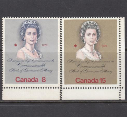  Набор марок. Канада 1973 год. Королева Елизавета II и встреча глав правительств стран Содружества. (2 марки) 