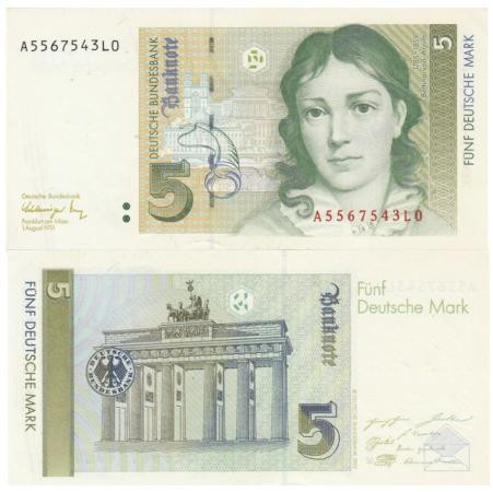  Бона. Германия (ФРГ) 5 марок 1991 год. Беттина фон Арним. (XF-AU) 