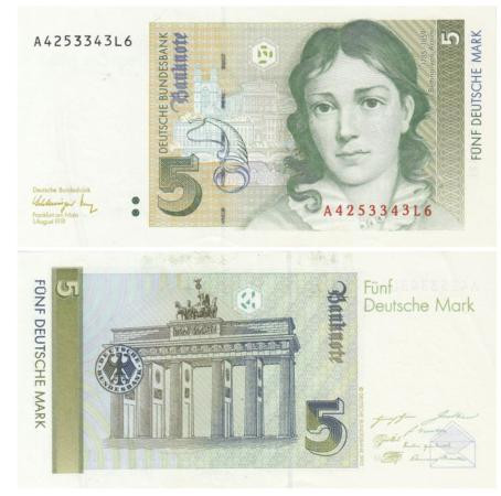  Бона. Германия (ФРГ) 5 марок 1991 год. Беттина фон Арним. (XF) 