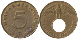 Германия - Третий рейх. 5 рейхспфеннигов 1937 год. (A)