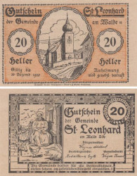 Бона. Австрия. Санкт-Леонхард-ам-Вальде 20 геллеров 1920 год. Нотгельд. (XF)