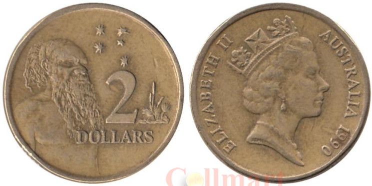  Австралия. 2 доллара 1990 год. Австралийский абориген. 