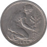  Германия (ФРГ). 50 пфеннигов 1950 год. Женщина, сажающая росток дуба. (D) 