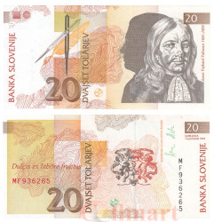 Бона. Словения 20 толаров 1992 год. Янез Вайкард Вальвазор. (VF)