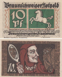 Бона. Германия. Брауншвейг 10 пфеннигов 1921 год. Нотгельд. (XF)
