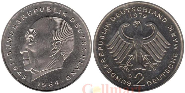  ФРГ. 2 марки 1979 год. Конрад Аденауэр, 20 лет Федеративной Республике (1949-1969). (D) 