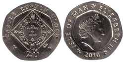Остров Мэн. 20 пенсов 2010 год. Часы замка Рашен.