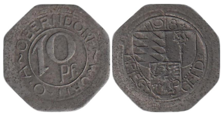  Германия. Оберндорф. 10 пфеннигов 1918 год. Нотгельд. 