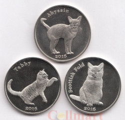 Остров Строма. Набор монет 1 фунт 2016 год. Кошки. (3 штуки)
