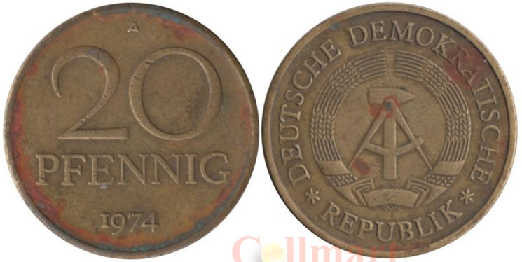  ГДР. 20 пфеннигов 1974 год. 