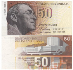 Бона. Финляндия 50 марок 1986 год. Алвар Аалто. (XF-AU)
